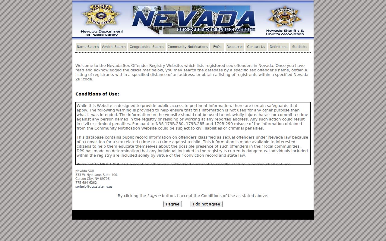 Storey County sex offender geographic registry search interface