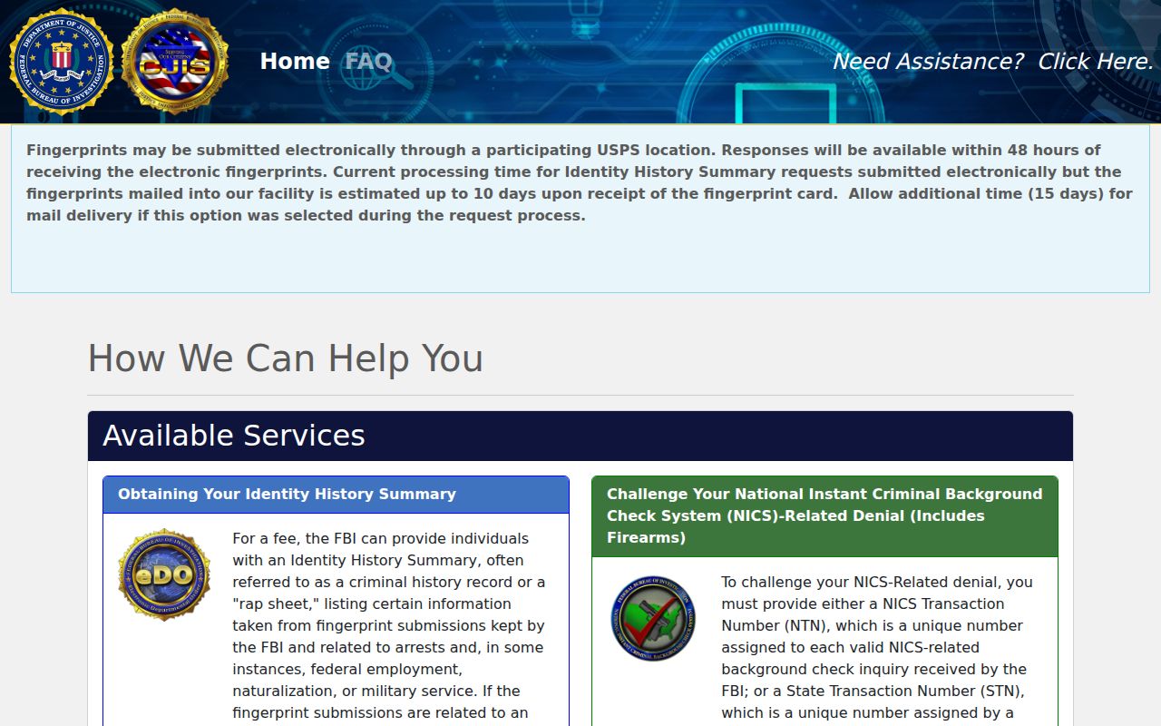 Federal identity history request related to Storey County criminal records