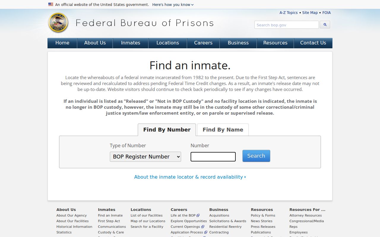 Federal custody locator for a Storey County criminal record search