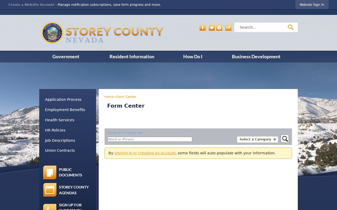 Storey County arrest history public-record request form interface