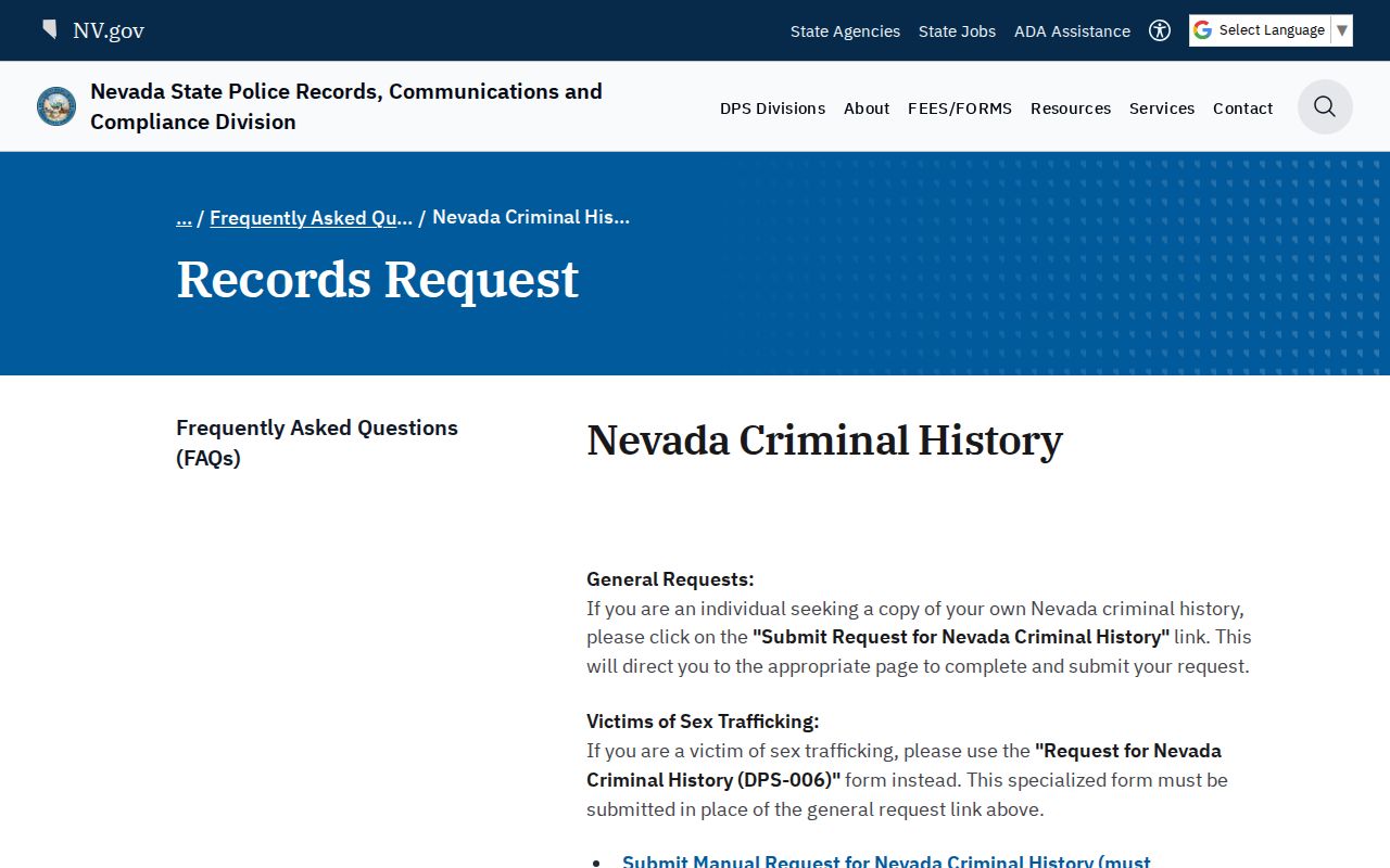 Storey County criminal history self-review and correction options