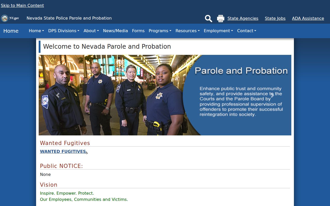 Nevada probation and parole agency for Storey County criminal records